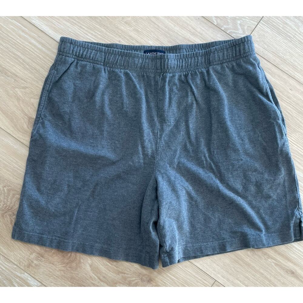 Lands End Men’s Large Grey Shorts Casual Cotton 36-38 Soft 18” L Pocket 7” Inse